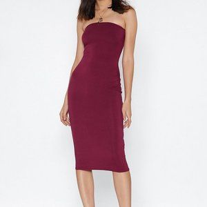 Nasty Gal Burgundy Strapless Midi Dress